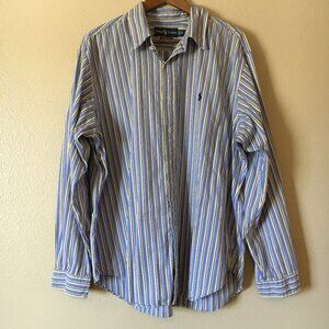 Ralph Lauren Striped Shirt XXL Blue Yellow White Classic Fit Button Down Pony